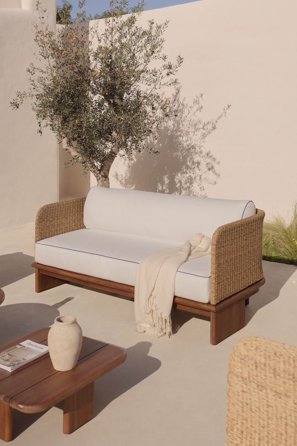 3-seater garden sofa in rattan and acacia wood Famara, gallery image 1