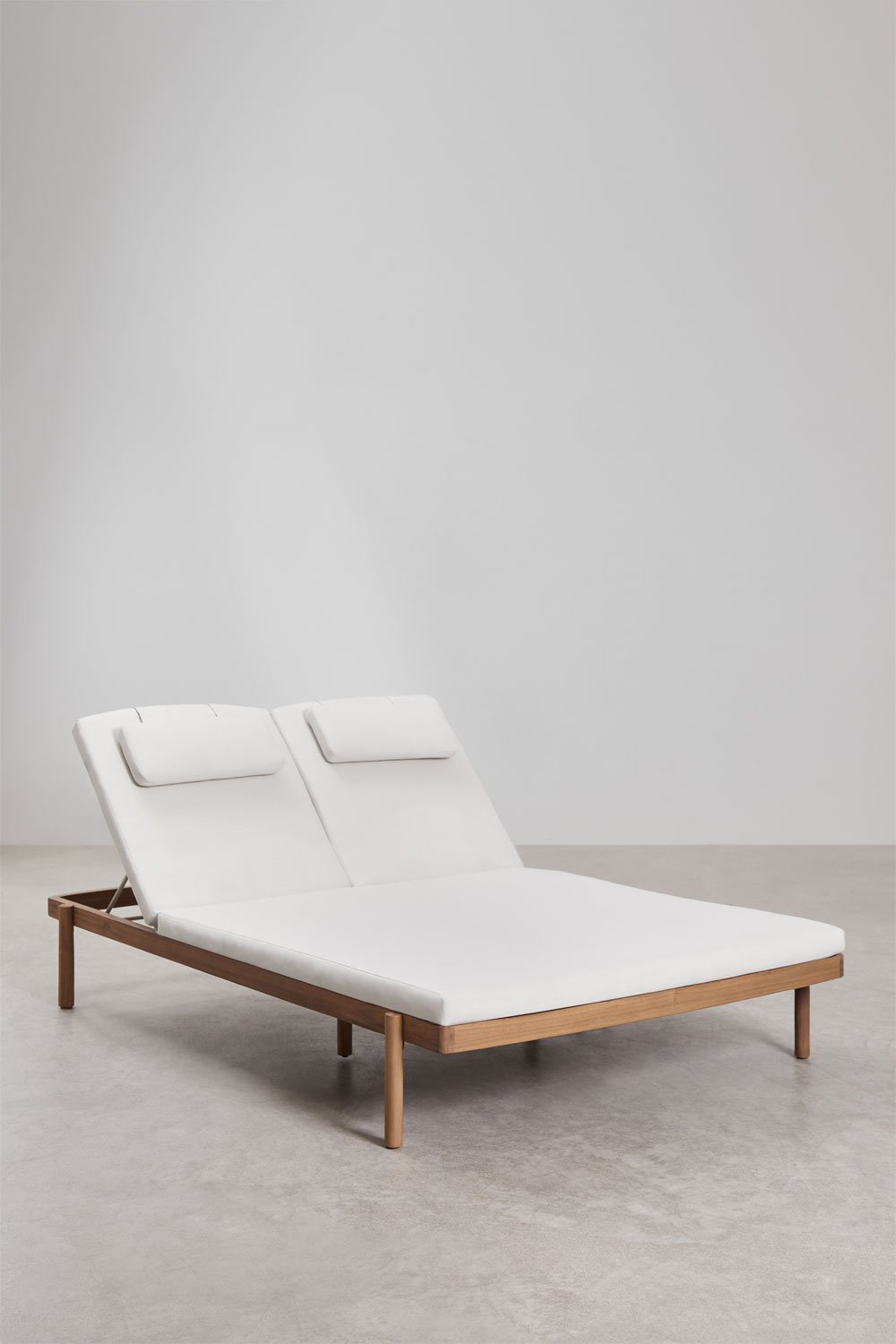 Aderyn double reclining lounger in acacia wood with cushion, gallery image 4