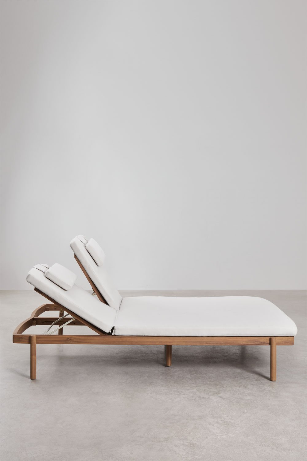 Aderyn double reclining lounger in acacia wood with cushion, gallery image 6