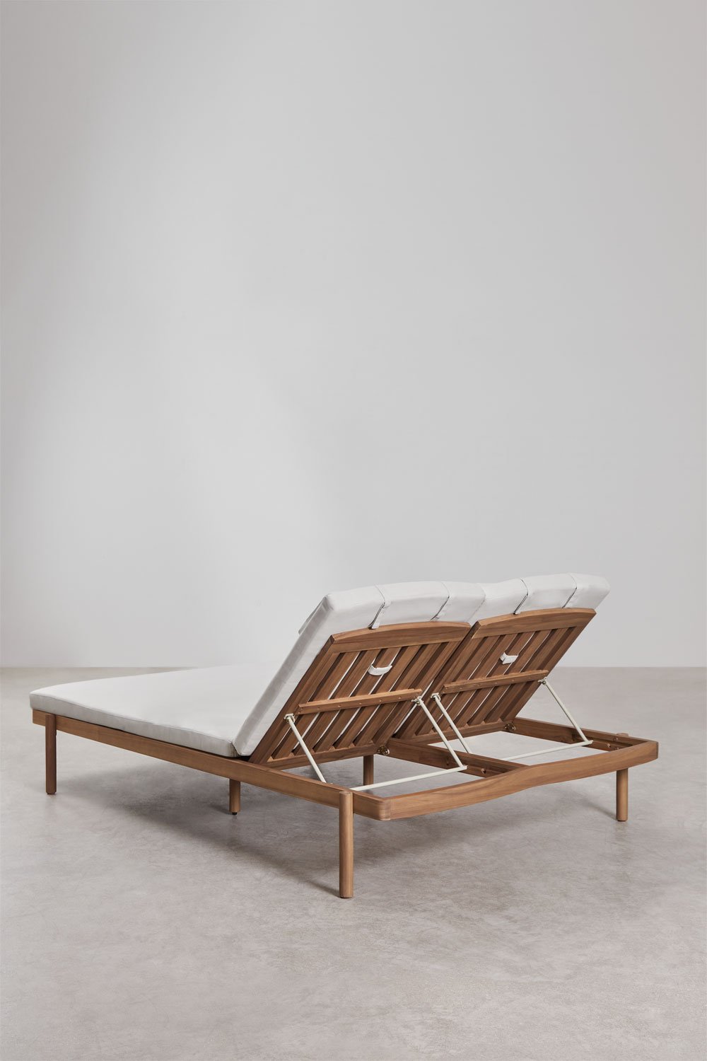 Aderyn double reclining lounger in acacia wood with cushion, gallery image 7