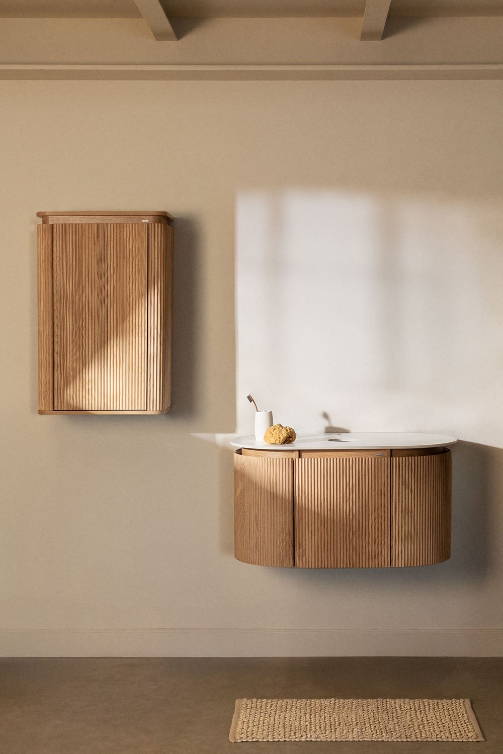 Suspended bathroom furniture set 90x50 cm in Carsone wood, gallery image 1