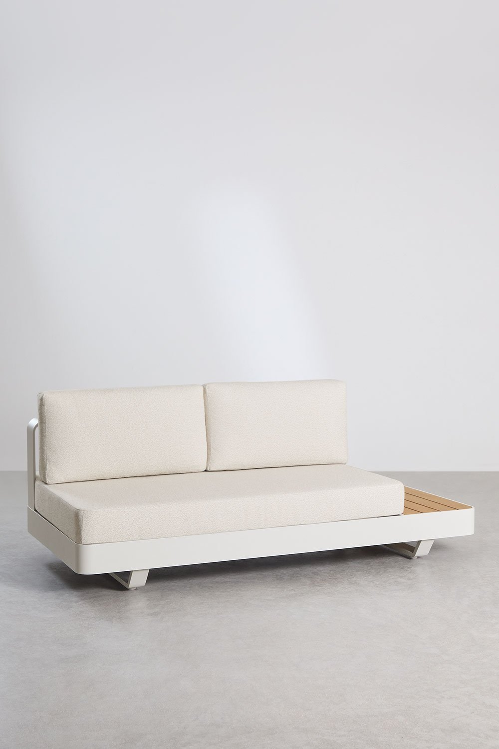 2-seater modular garden sofa in aluminium with right side table in Yarilo teak wood, gallery image 2