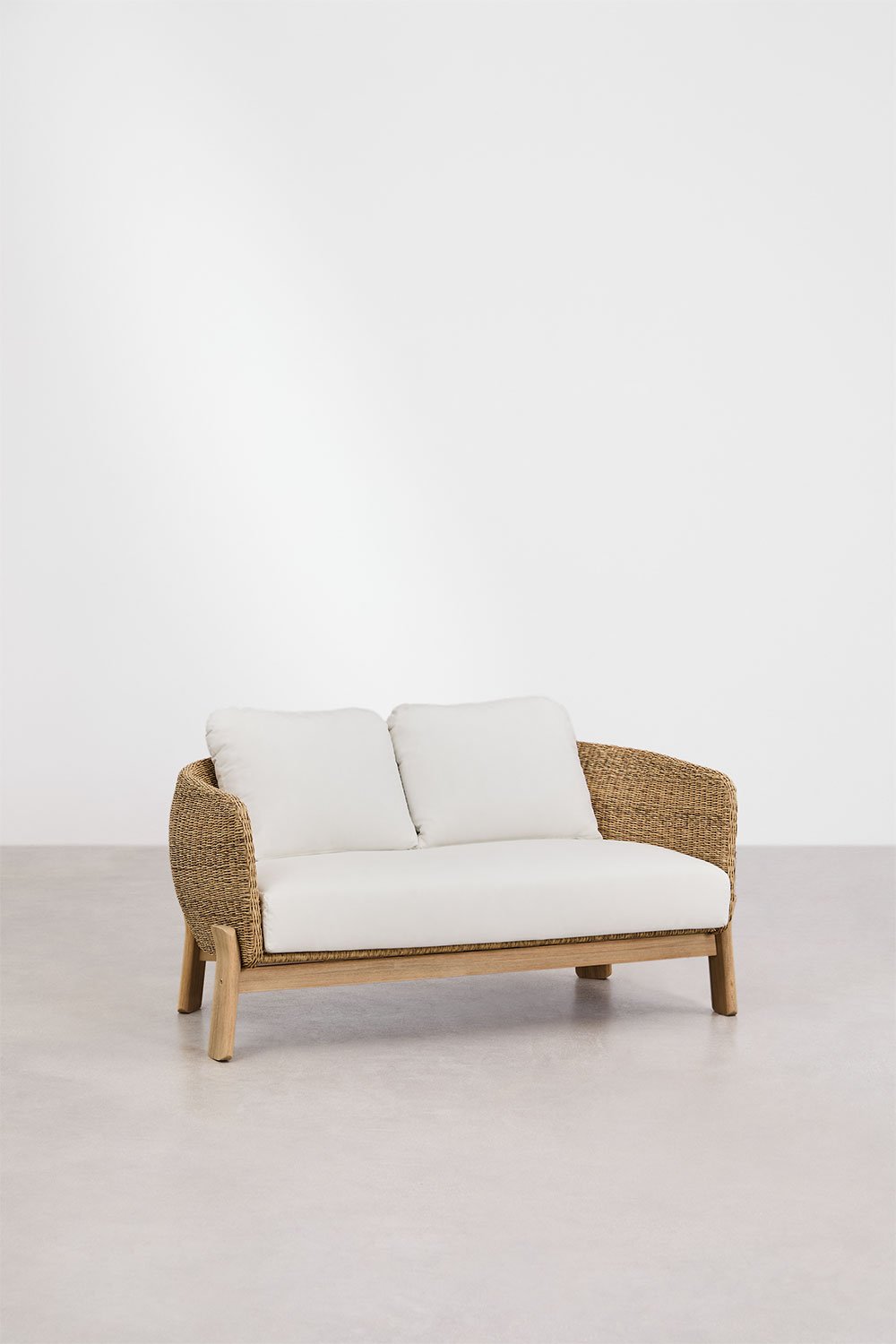 Garden sofa 2-seater in acacia wood and synthetic rattan Leilan, gallery image 2