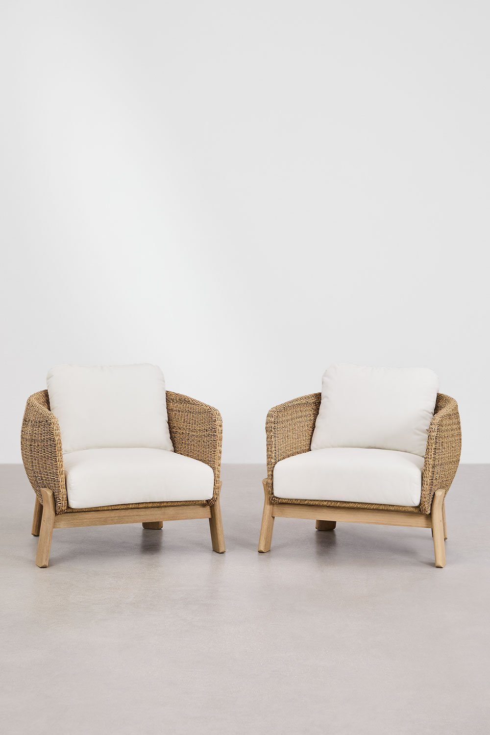 Pack of 2 Leilan Acacia Wood and Synthetic Rattan Armchairs, gallery image 1