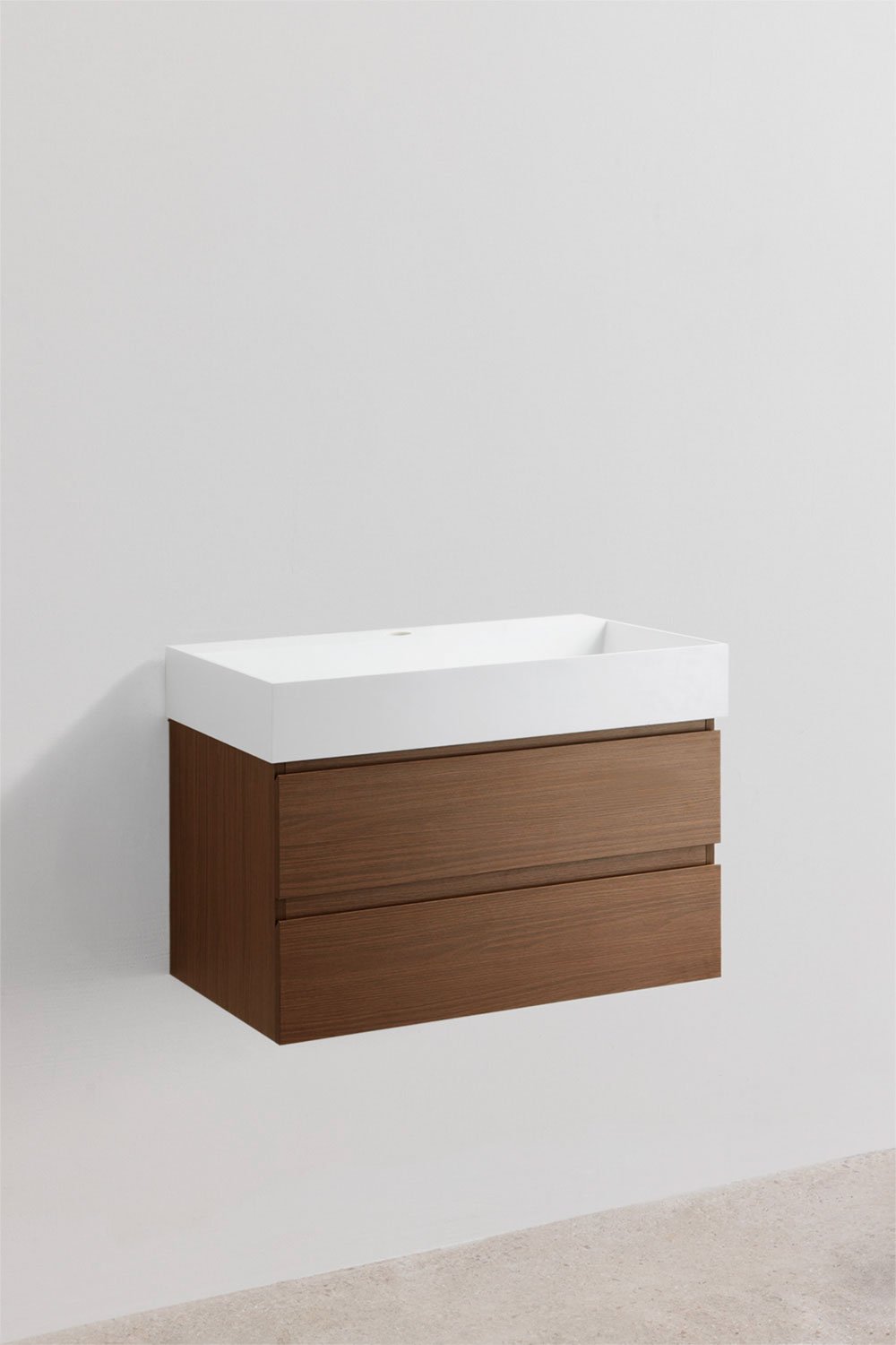 Bathroom furniture set in wood and ash veneer with integrated Ona washbasin, gallery image 2