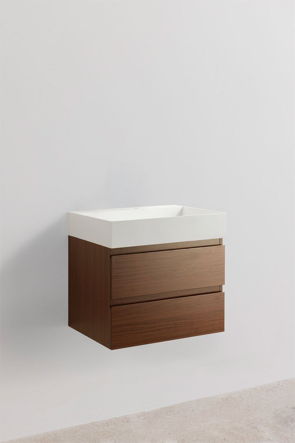 Bathroom furniture set in wood and ash veneer with integrated Ona washbasin, gallery image 2