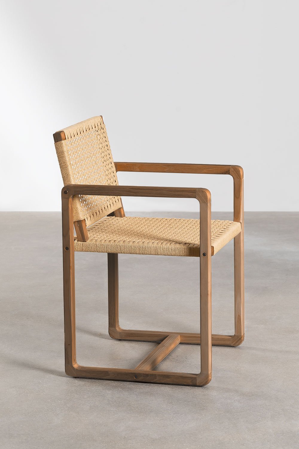 Monsxau teak wood dining chairs with armrests, set of 2, gallery image 4