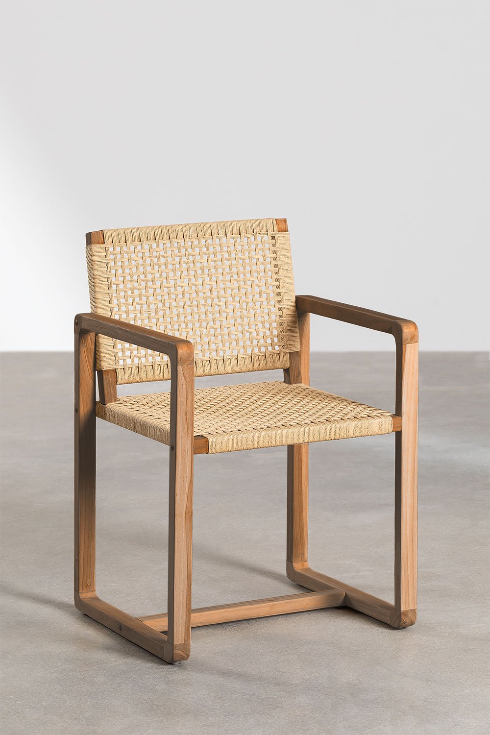 Monsxau teak wood dining chairs with armrests, set of 2, gallery image 2
