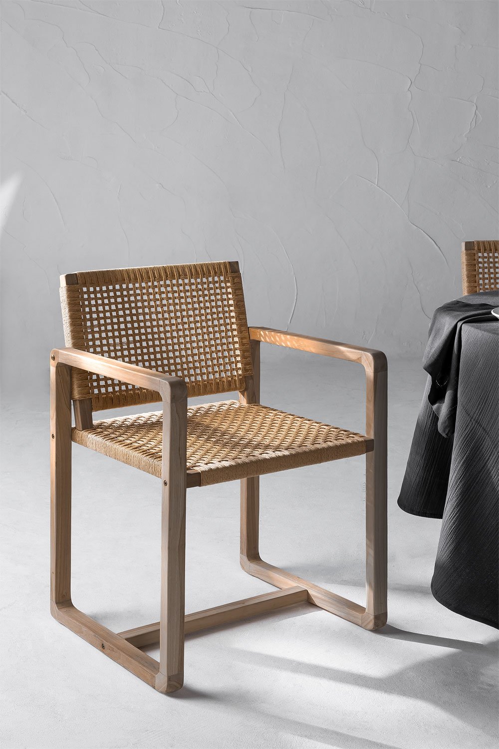Pack of 4 Monsxau teak wood dining chairs with armrests, gallery image 1