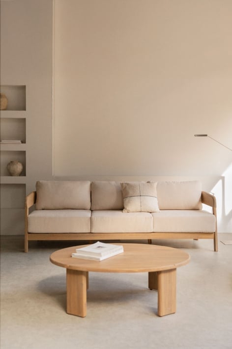 Living room set with 3-seater sofa and coffee table in Uleno acacia wood