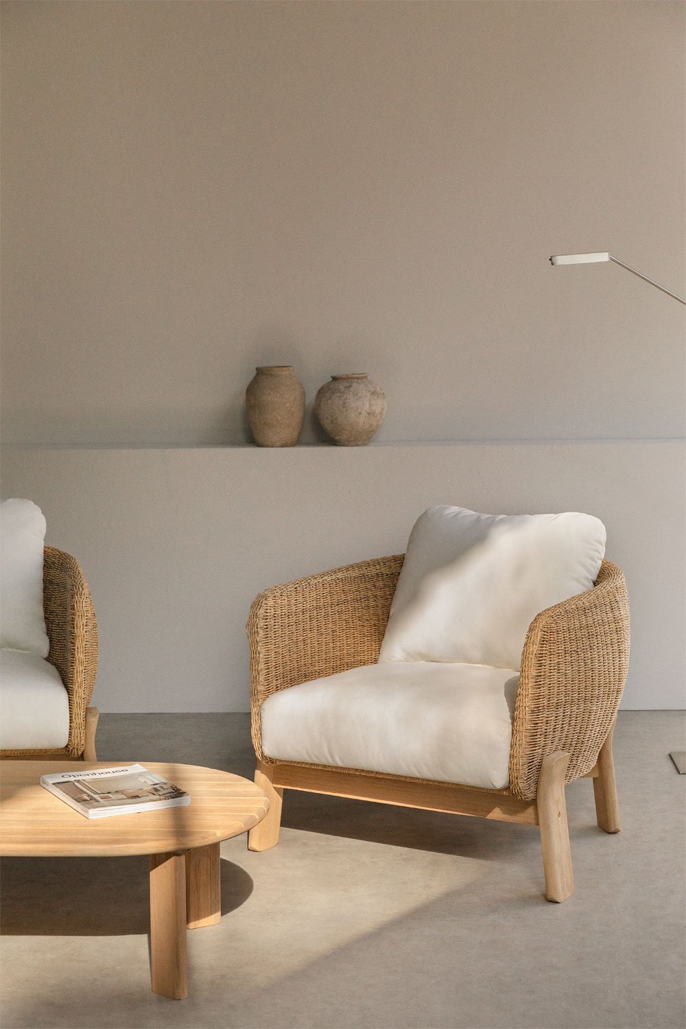 Acacia wood and synthetic rattan armchair Leilan, gallery image 1