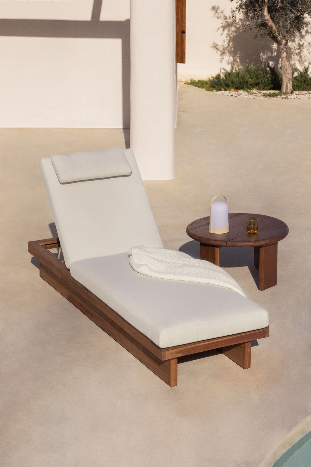 Dailin Acacia Wood Reclining Lounger, gallery image 1