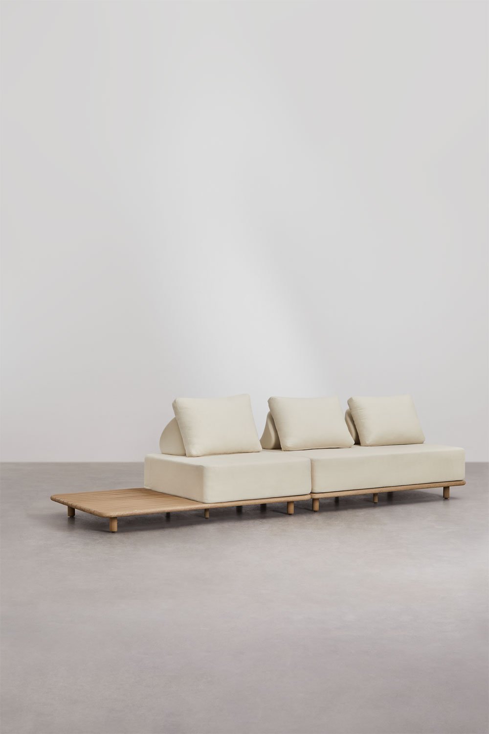 2-piece modular sofa with acacia wood side table Portet, gallery image 1