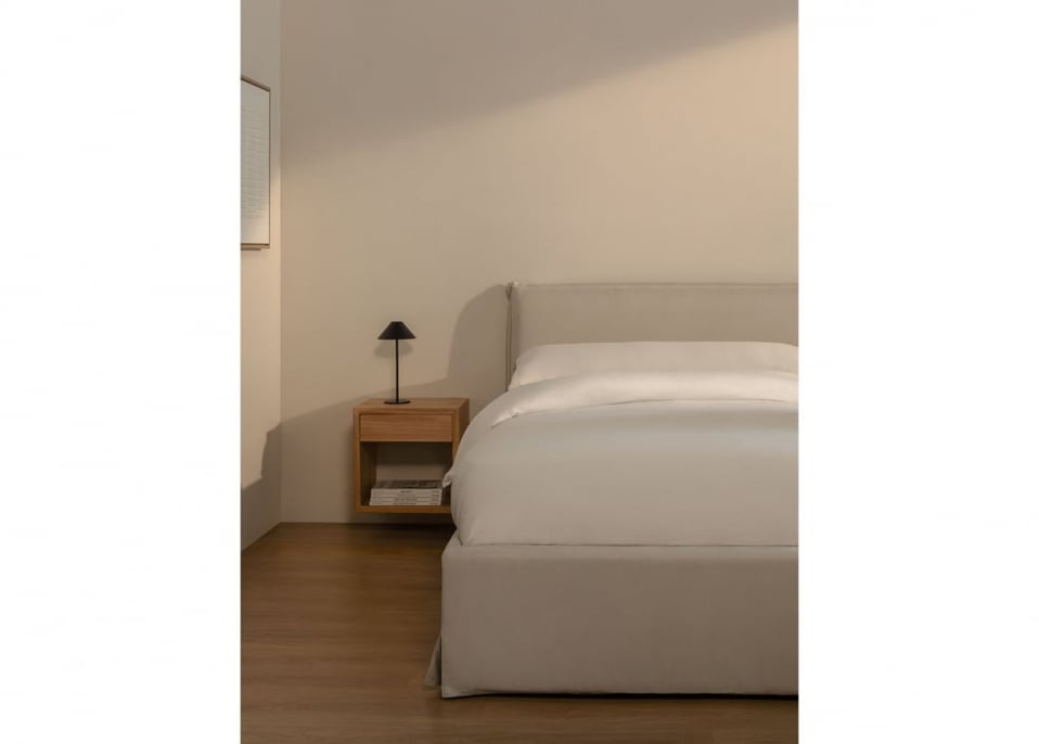 Storage Bed for Mattress 135x190cm with Ottoman in Off-White Fabric Lorea - Fabric Off-White