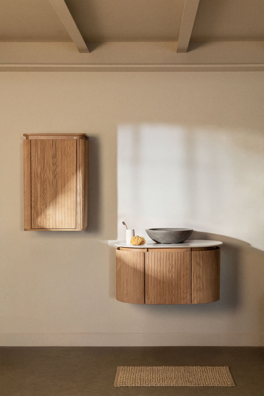 Suspended bathroom furniture set 90x50 cm in Carsone wood, gallery image 1