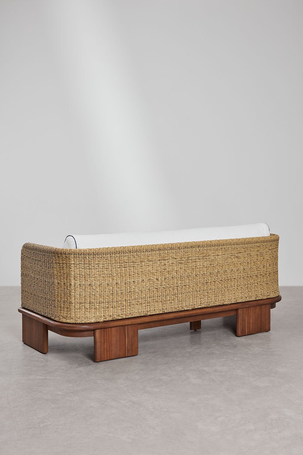 Living room set with a 3-seater sofa and 2 coffee tables in rattan and Famara acacia wood, gallery image 5