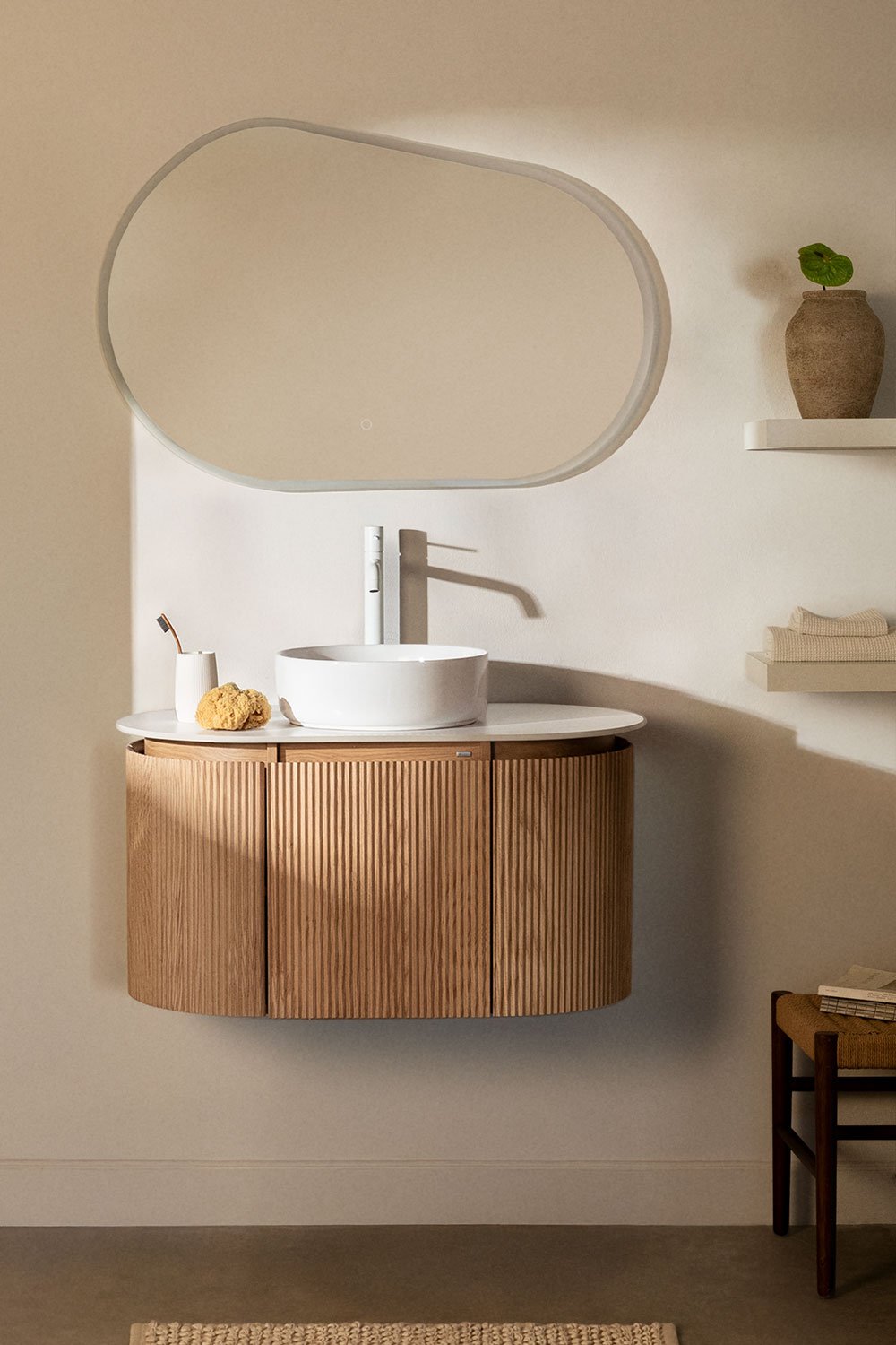 Suspended bathroom furniture set 90x50 cm in Carsone wood, gallery image 1