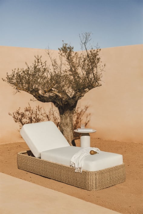 Reclining sun lounger in synthetic rattan and iron Leilan - White