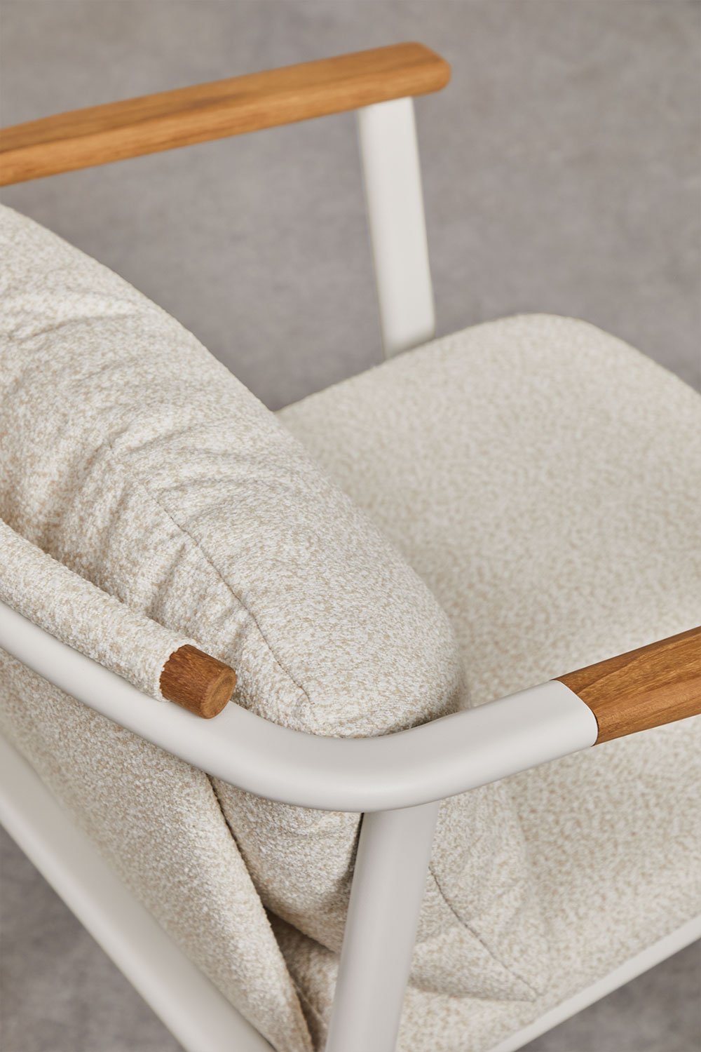 Pack of 2 Yervin dining chairs with armrests in aluminum and bouclé fabric, gallery image 4