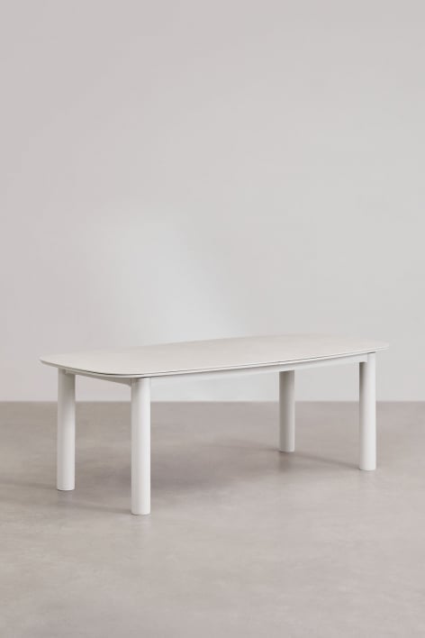 Extendable rectangular dining table 220-280x100 cm in ceramic and aluminium Zinti - Beige Cream