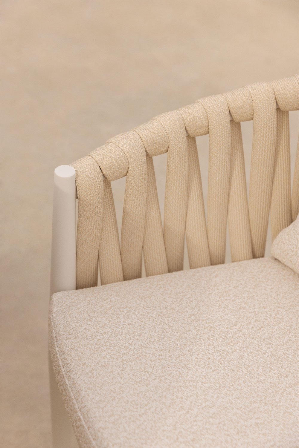 Sereilen garden chair with armrests in aluminium and bouclé fabric, gallery image 2