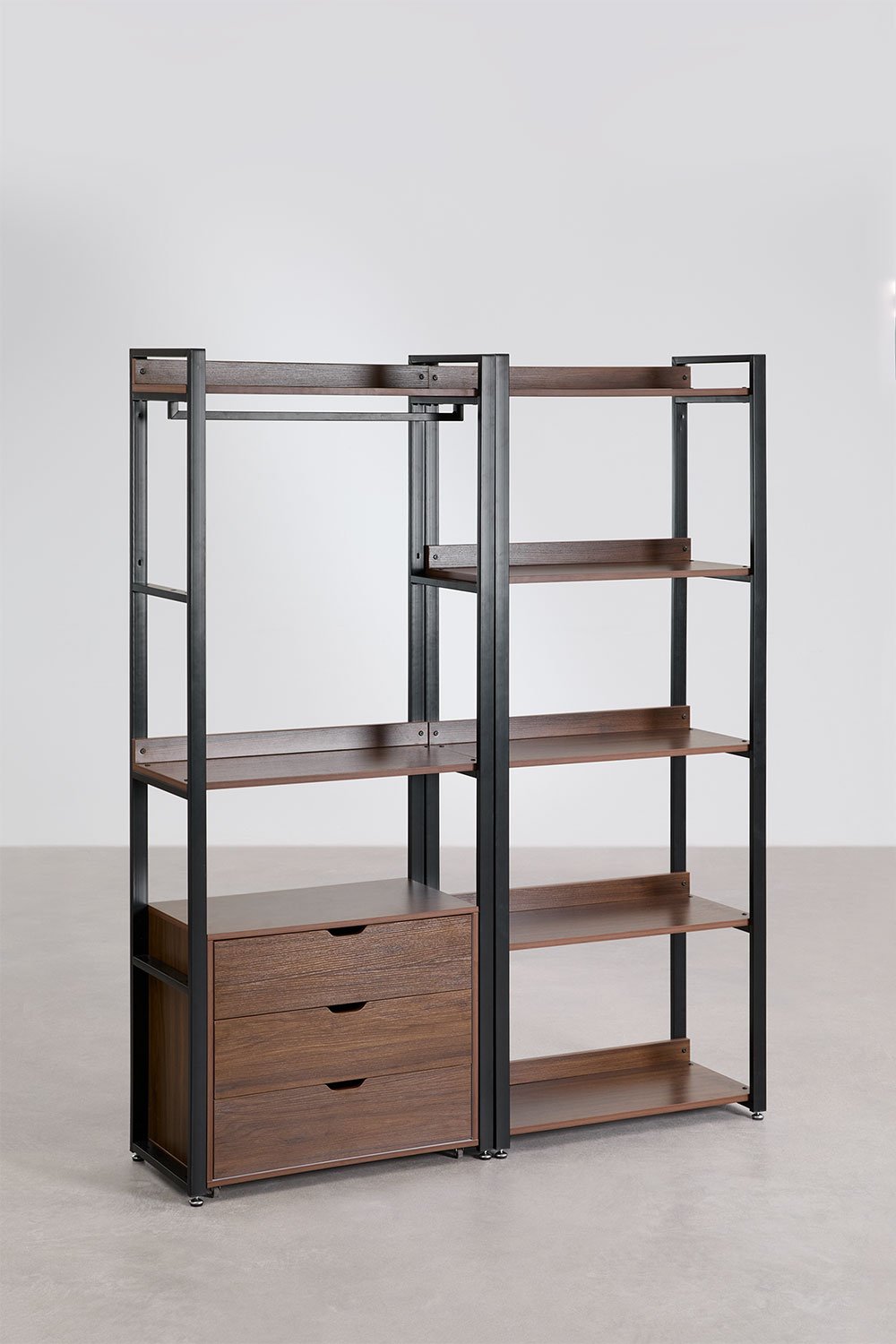 2-piece open modular wardrobe with drawers, steel shelving, and MDF Ariaster, gallery image 2