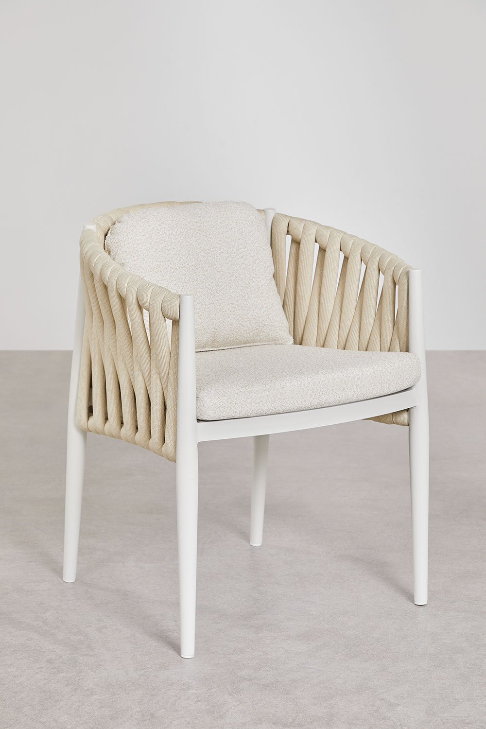 Sereilen dining chair with armrests in aluminium and bouclé fabric, gallery image 1