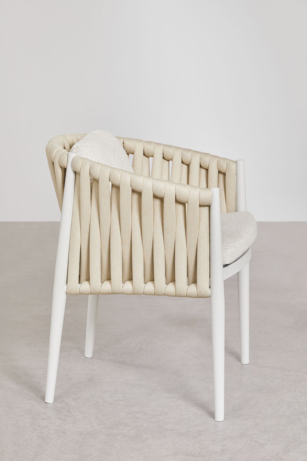 Sereilen dining chair with armrests in aluminium and bouclé fabric, gallery image 2