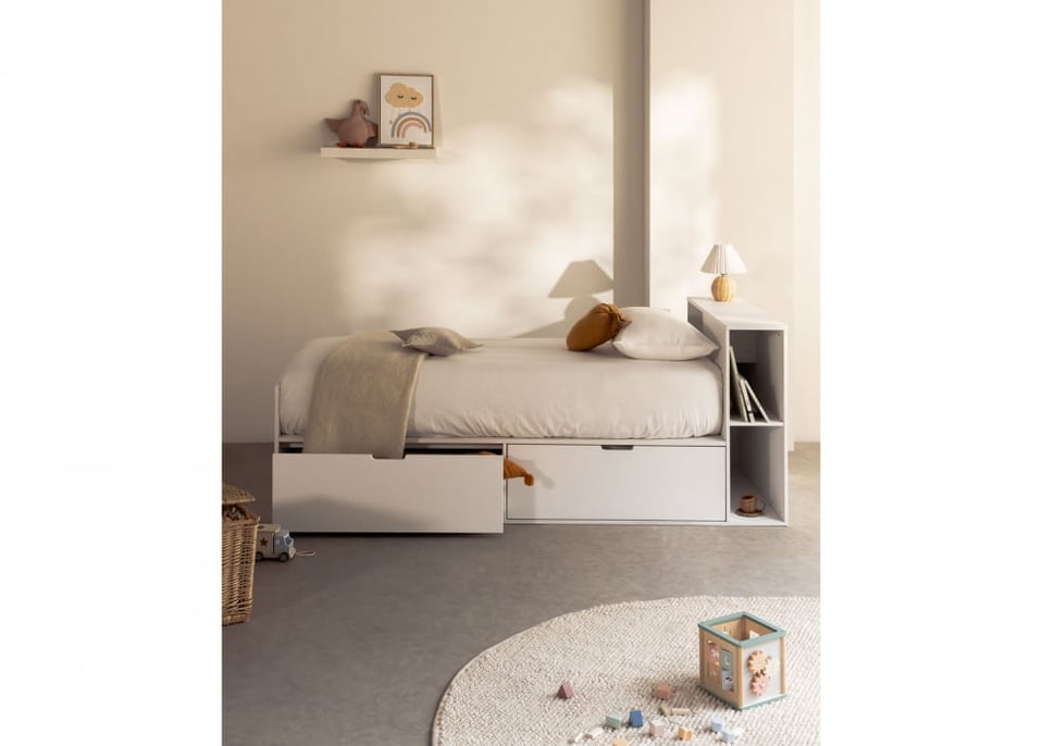 Bed for 90 cm Mattress with 2 Drawers and Storage Janete Kids