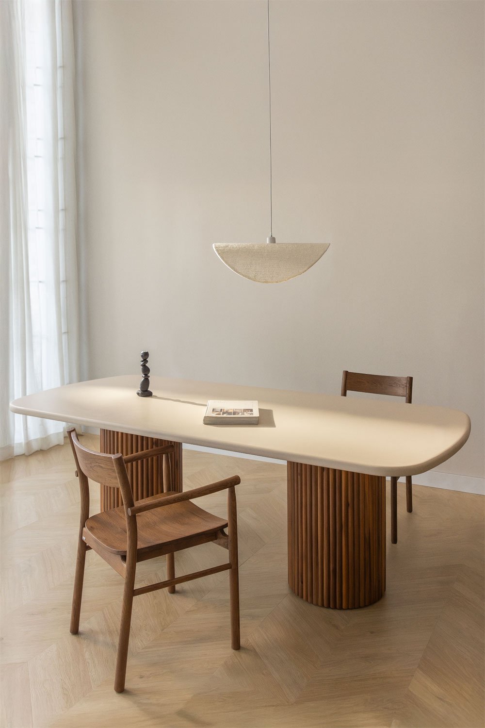 Rectangular dining table in cement and acacia wood Sirvon, gallery image 1