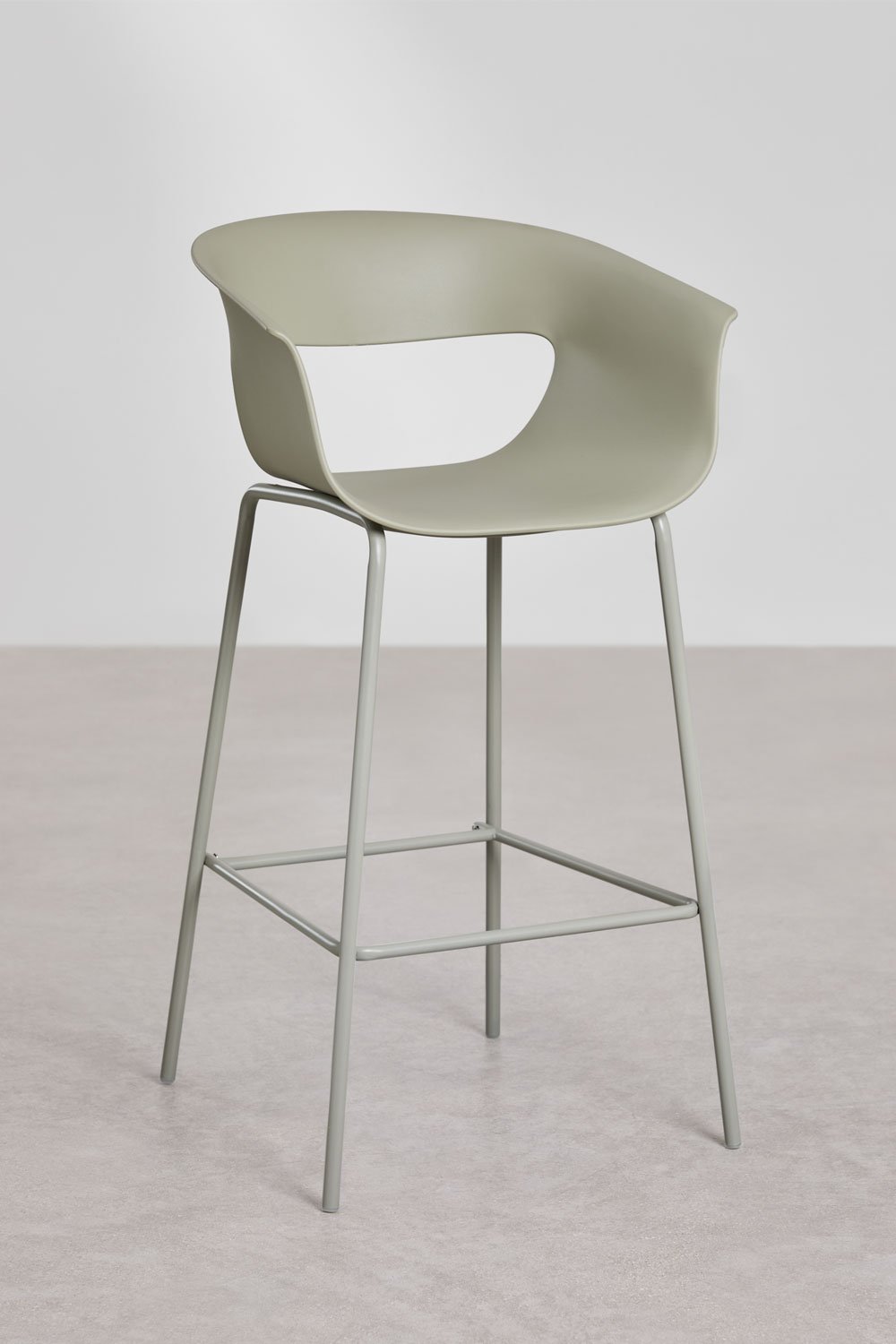 High stool 75 cm in polypropylene and sage green iron Alanys, gallery image 1