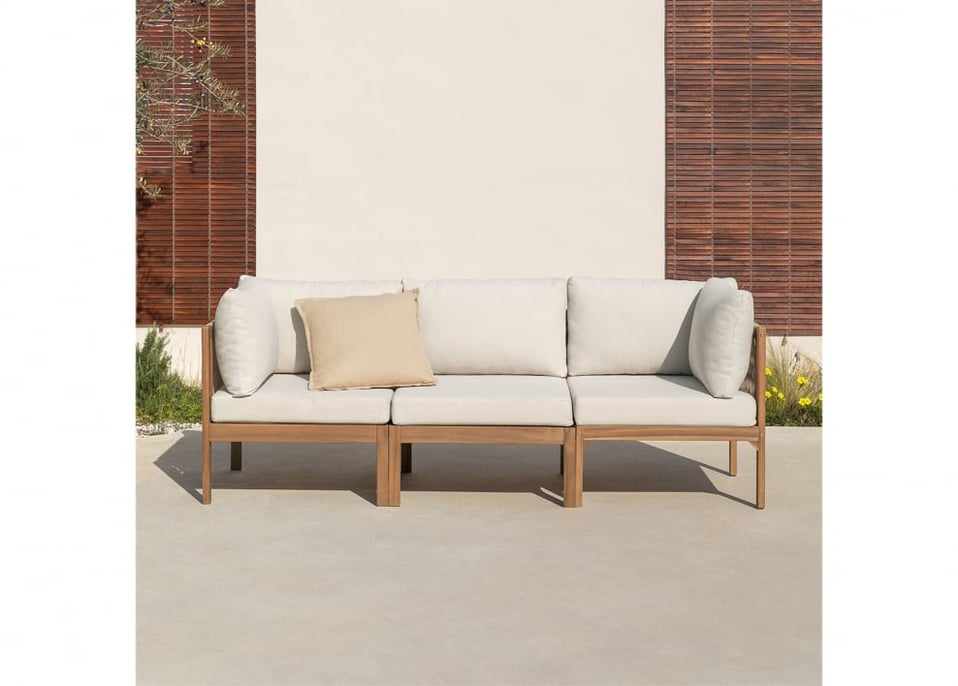 Branson 3-Piece Modular Garden Sofa with Armrests in Acacia Wood