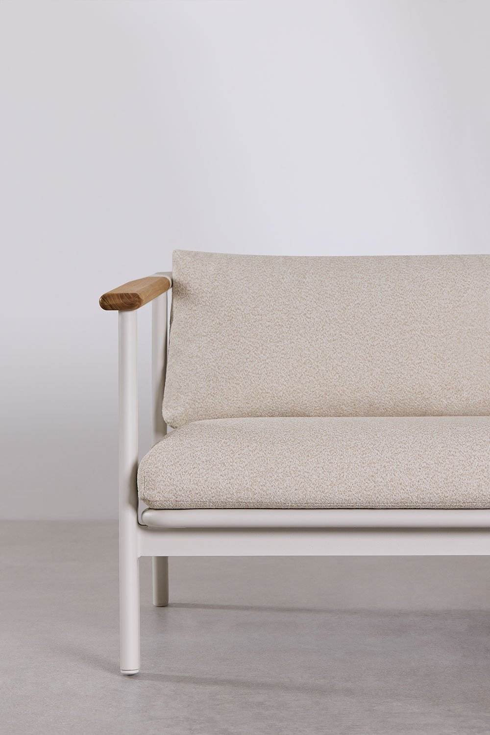 Living room set with 3-seater sofa in bouclé fabric, 2 coffee tables, and 2 aluminum armchairs Yervin, gallery image 4