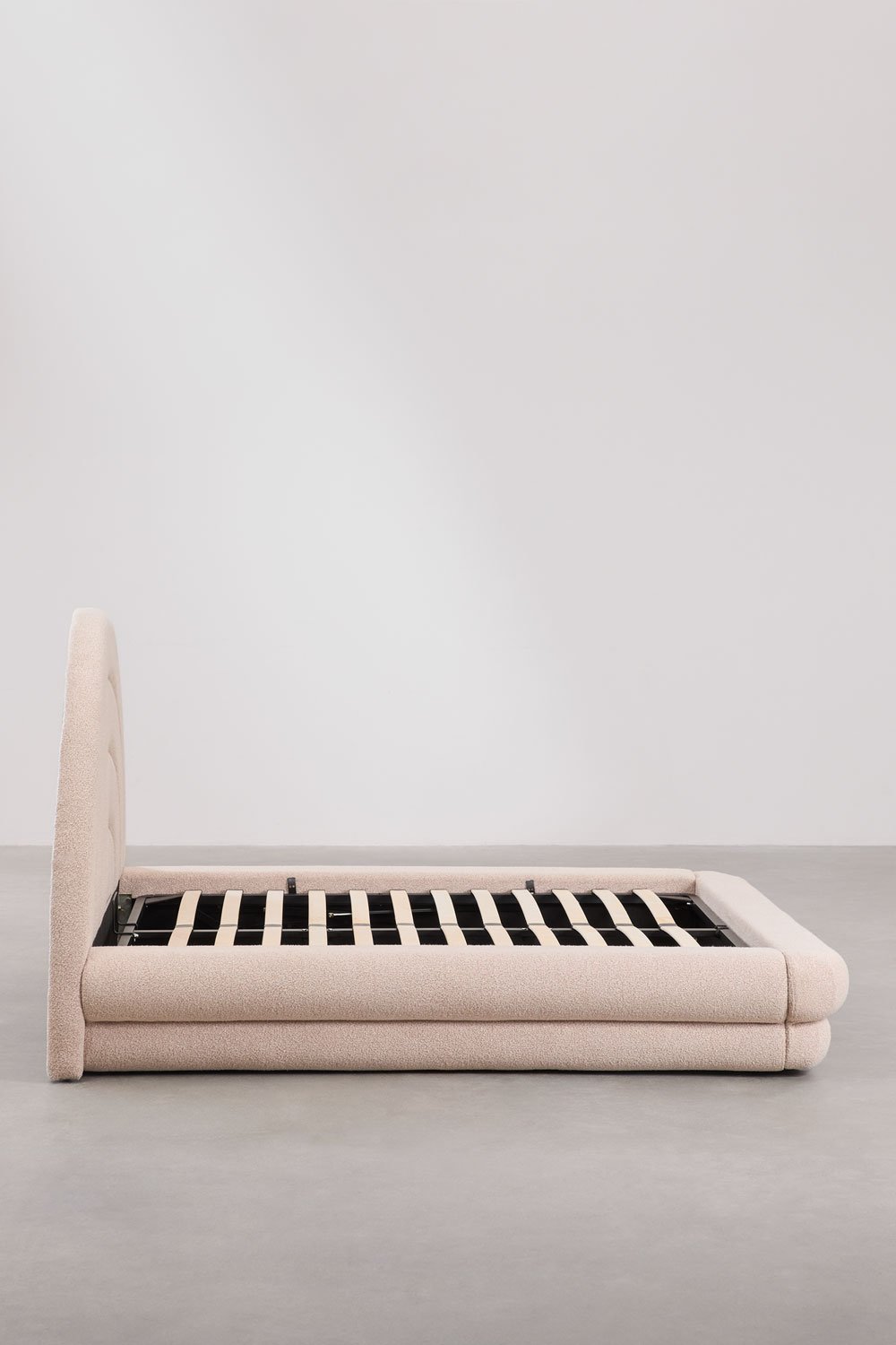 Bed with lift-up storage base in Borzensi bouclé fabric, gallery image 5