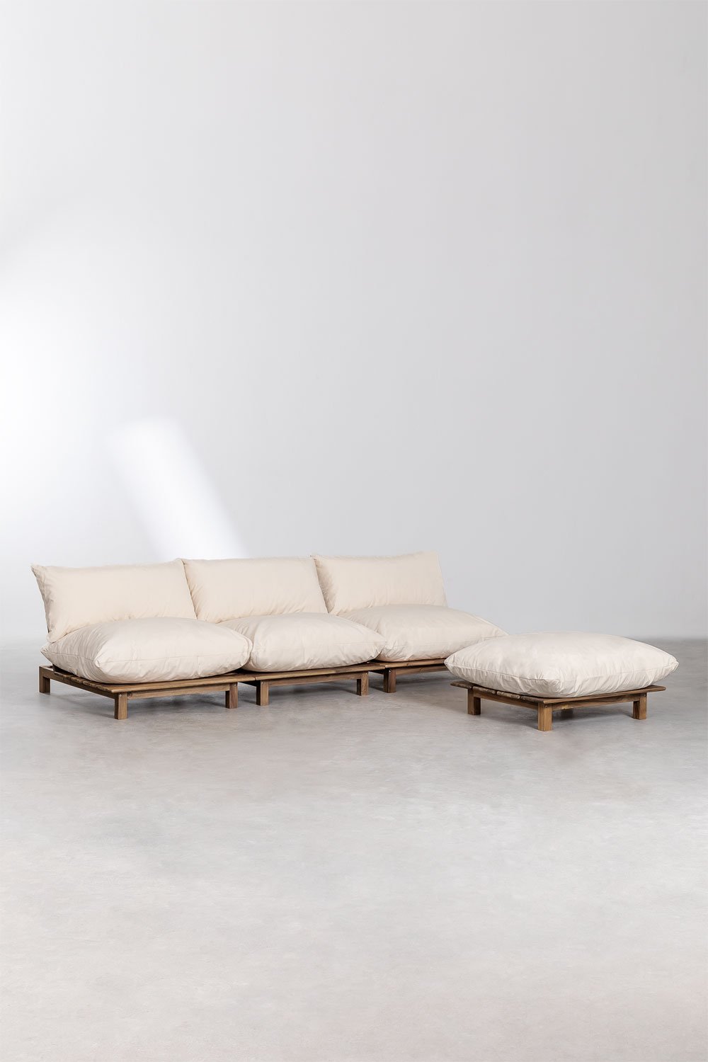 3-piece reclining modular sofa with acacia wood ottoman Brina, gallery image 1