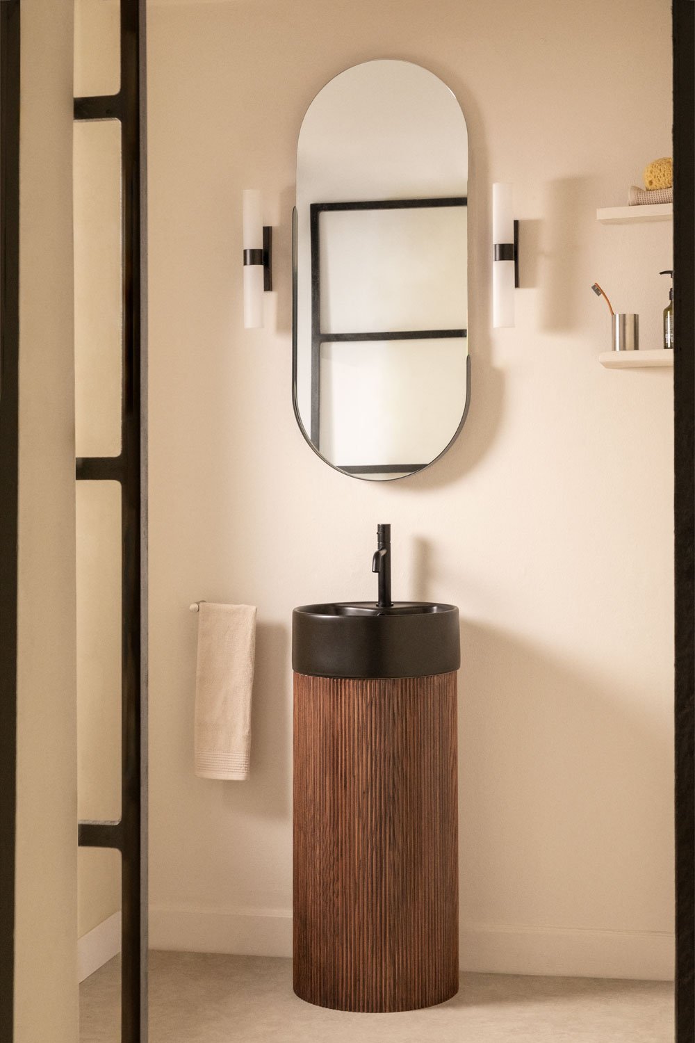 Bathroom furniture set in wood with integrated ceramic washbasin Maude, gallery image 1