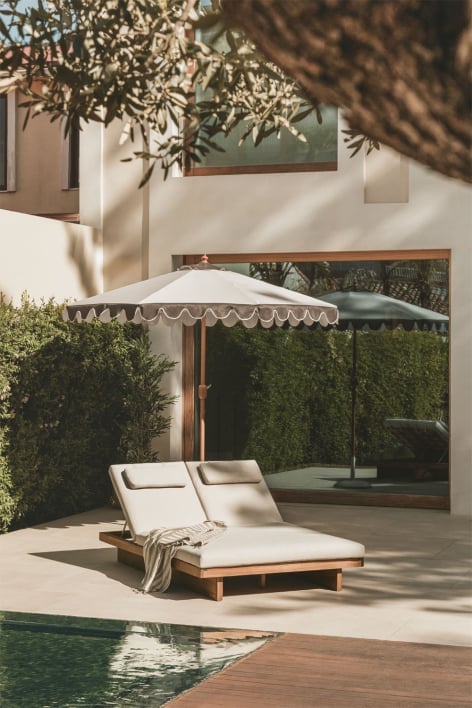 Double reclining lounger in acacia wood with Dailin cushion