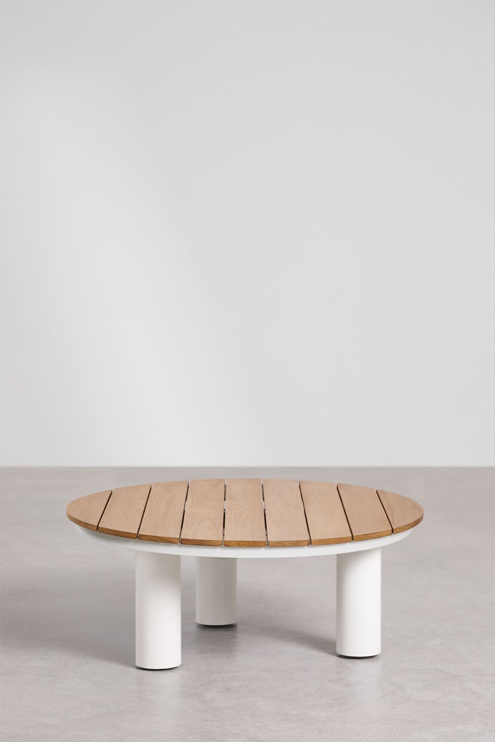 Round garden coffee table Ø80 cm in teak wood and aluminum Umeko, gallery image 1