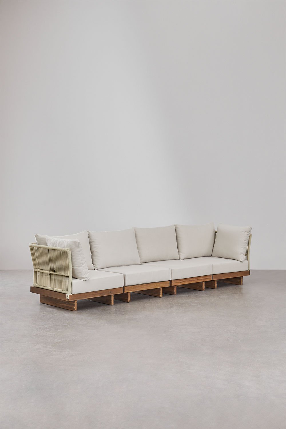 Dailin 4-Piece Modular Sofa Set with 2 Corner Armchairs and Coffee Table in Acacia Wood, gallery image 4