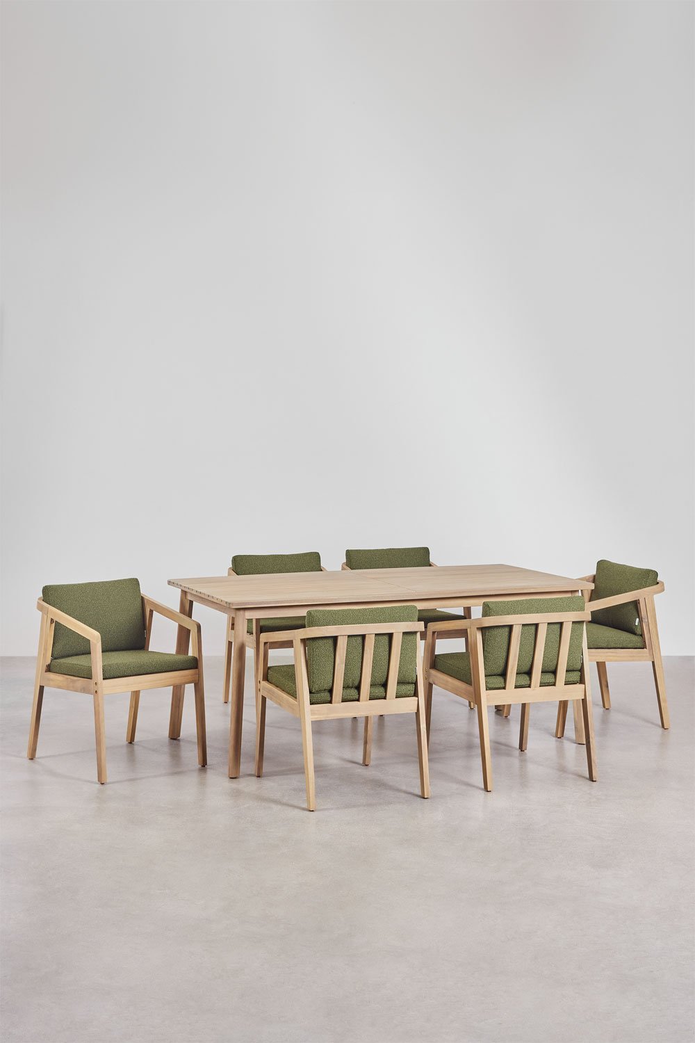 Rectangular Table Set (180x90 cm) and 6 Garden Chairs in Kaela Acacia Wood, gallery image 1