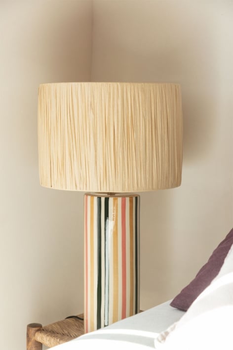Arendal stoneware and raffia table lamp