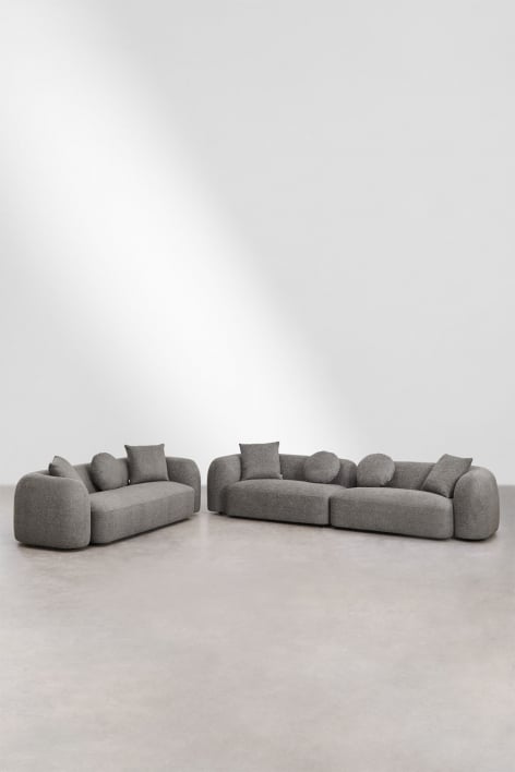 Living room set with 2-piece modular sofa and 3-seater sofa in Coco chenille