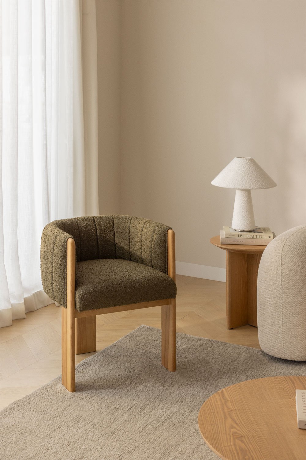 Armchair in ash wood and bouclé fabric Leo, gallery image 1