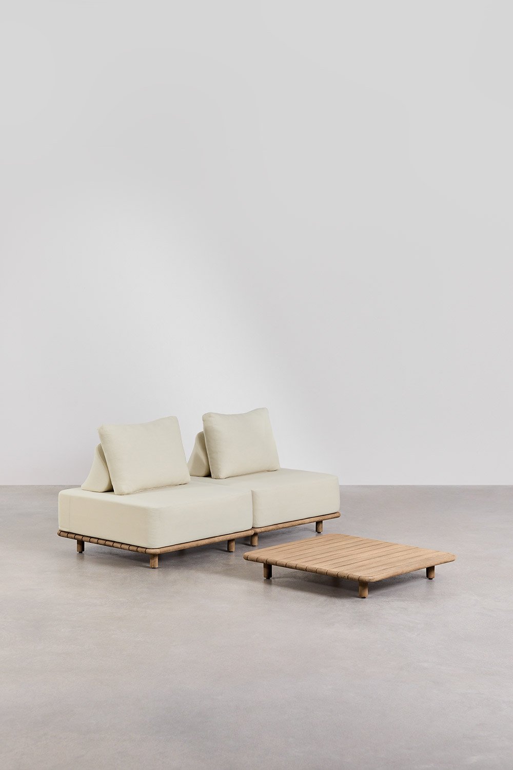 Portet 2-piece modular sofa garden set with 95x95 cm acacia coffee table, gallery image 3