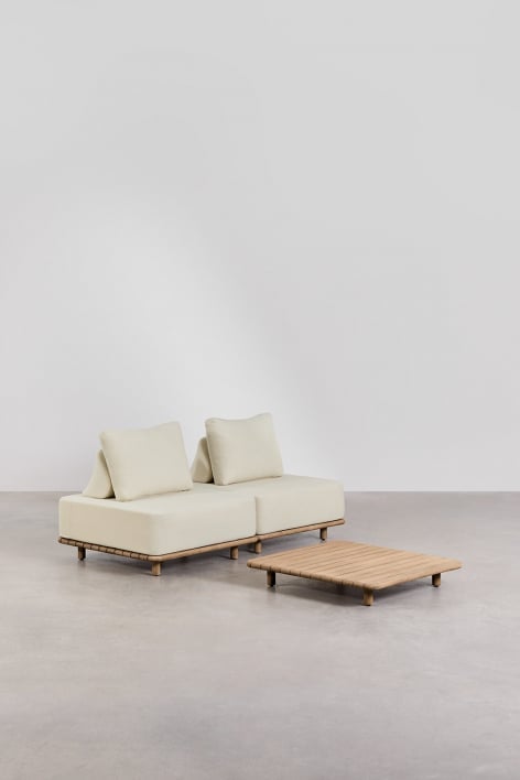 Portet 2-piece modular sofa set with 95x95 cm acacia coffee table