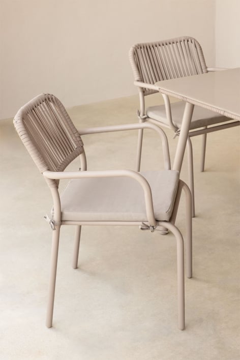 Arhiza stackable garden chair with armrests in aluminum and braided rope