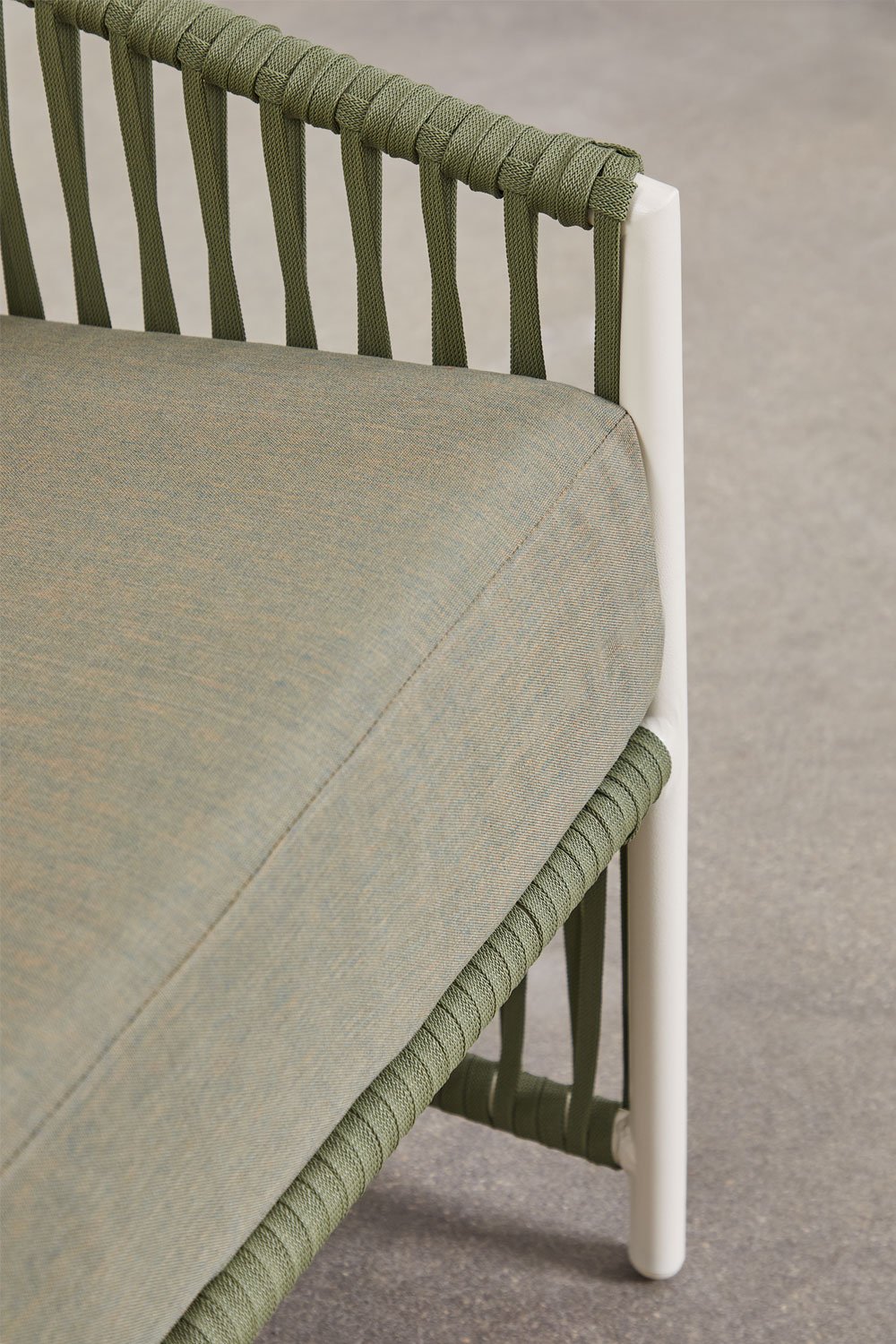 Garden set with a 2-seater sofa, 2 armchairs, and coffee tables in aluminum and Sophie braided rope., gallery image 12