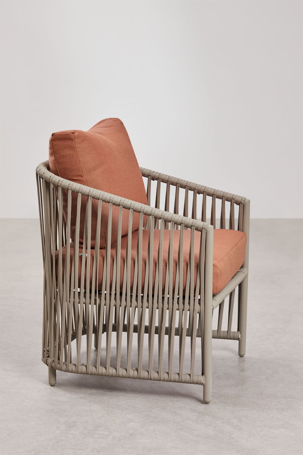 Garden set with a 2-seater sofa, 2 armchairs, and coffee tables in aluminum and Sophie braided rope., gallery image 10