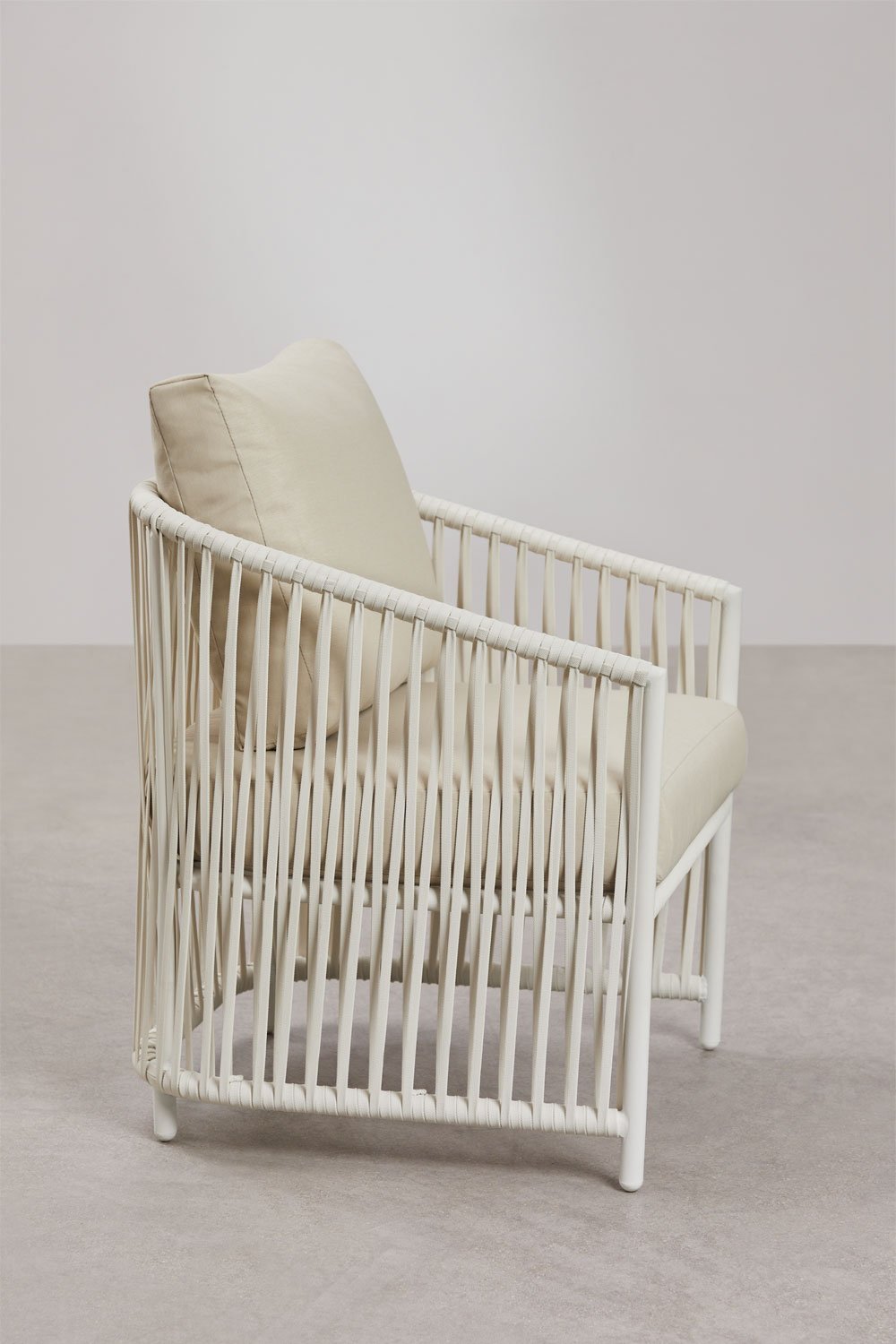 Garden set with a 2-seater sofa, 2 armchairs, and coffee tables in aluminum and Sophie braided rope., gallery image 11