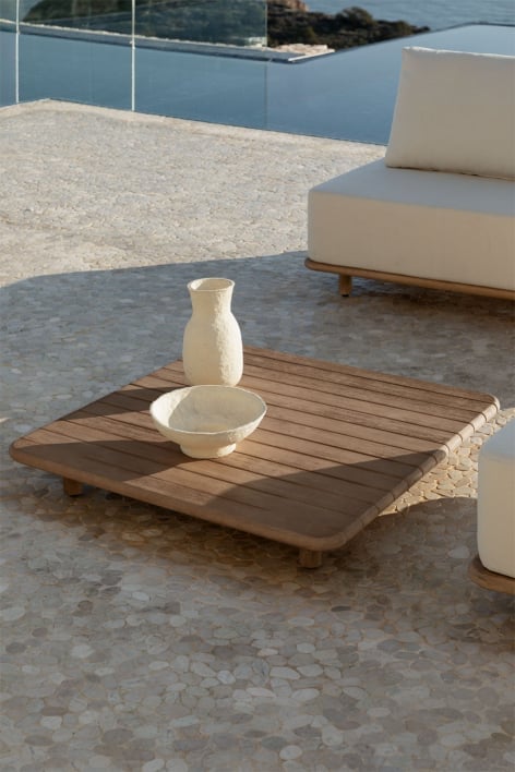 Square garden coffee table 90x90 cm in acacia wood Portet